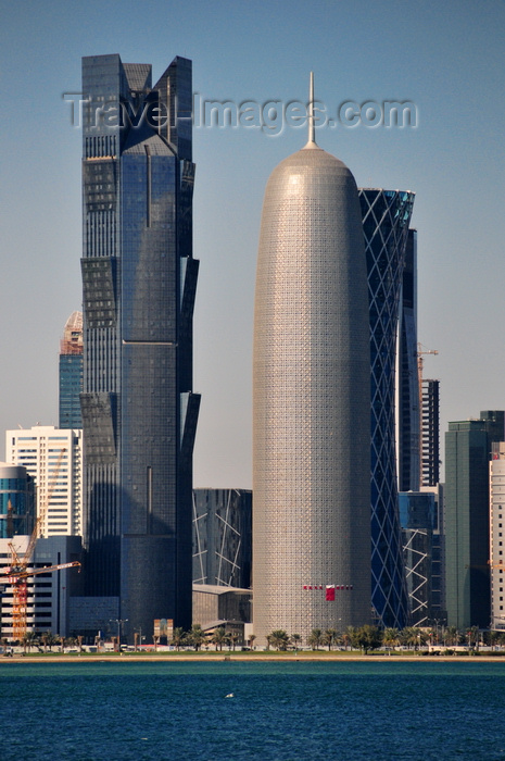 qatar53: Doha, Qatar: Palm Tower East (architect Marwan Zgheib), Burj Qatar (architect Jean Nouvel), QIPCO / Tornado Tower (designed by SIAT Architects Munich and CICO Consulting Architects + Engineers) - West Bay skyline, Al Corniche - photo by M.Torres - (c) Travel-Images.com - Stock Photography agency - Image Bank
