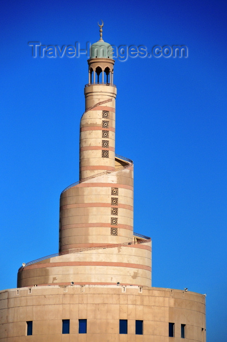 qatar6: Doha, Qatar: Ziggurat like spiral minaret of the Qatar Islamic Cultural Center, FANAR - Abdulla Bin Jasim Street - architect Helmut Jahn - photo by M.Torres - (c) Travel-Images.com - Stock Photography agency - Image Bank