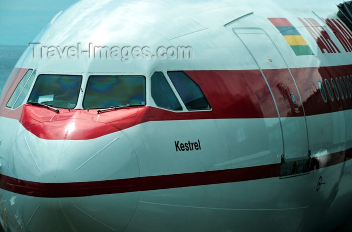 reunion191: Sainte-Marie, Réunion: Air Mauritius Airbus A340-300 'Kestrel'at Roland Garros Airport - terminal - airside / Gillot - RUN - (c) Travel-Images.com - Stock Photography agency - Image Bank