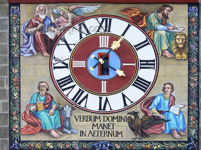 romania103: Brasov, Transylvania, Romania: clock of the Black church - 'Verbum domini manet in Aeternun' - , 'the Word of the Lord remains forever' - motto of the Lutheran reformation - photo by J.Kaman - (c) Travel-Images.com - Stock Photography agency - Image Bank