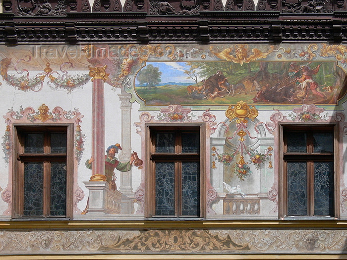 romania117: Sinaia, Prahova county, Muntenia, Romania: Peles Castle - trompe l'oeil - inner court - photo by J.Kaman - (c) Travel-Images.com - Stock Photography agency - Image Bank