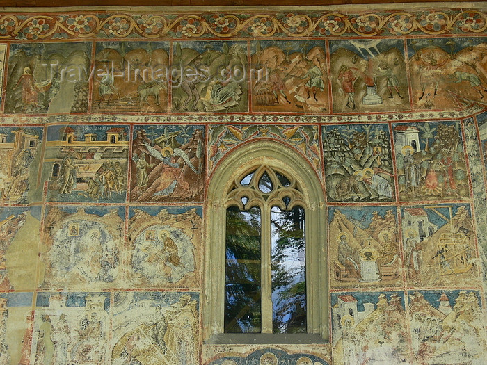 romania12: Gura Humorului, Suceava county, southern Bukovina, Romania: Voronet Monastery - frescoes in the exterior walls - founded by Stephen III of Moldavia - photo by J.Kaman - (c) Travel-Images.com - Stock Photography agency - Image Bank