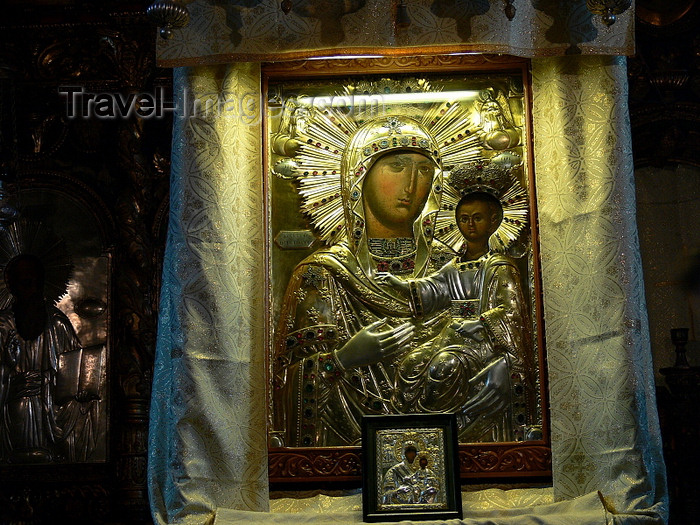 romania125: Târgu Neamt area, Neamt county, Moldavia, Romania: Neamt Monastery - Theotokos - holy icon of the Virgin and baby Jesus - photo by J.Kaman - (c) Travel-Images.com - Stock Photography agency - Image Bank