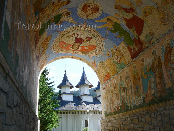 romania134: Ceahlau, Neamt county, Moldavia, Romania: Holy Monastery of Durau - main church seen from the entrance gate - photo by J.Kaman - (c) Travel-Images.com - Stock Photography agency - Image Bank