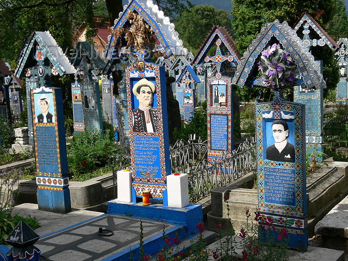 romania140: Sapanta, Maramures county, Transylvania, Romania: the Merry Cemetery - colourful tombstones with naïve paintings - protected by UNESCO - photo by J.Kaman - (c) Travel-Images.com - Stock Photography agency - Image Bank