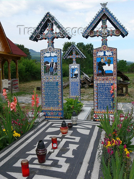 romania141: Sapanta, Maramures county, Transylvania, Romania: tombs at the the Merry Cemetery - Zalmoxianism - Cimitirul Vesel - photo by J.Kaman - (c) Travel-Images.com - Stock Photography agency - Image Bank