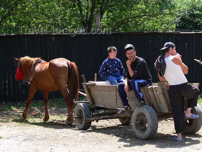 romania147: Sighetu Marmatiei, Maramures county, Transylvania, Romania: gypsies and their cart - Romani people - photo by J.Kaman - (c) Travel-Images.com - Stock Photography agency - Image Bank