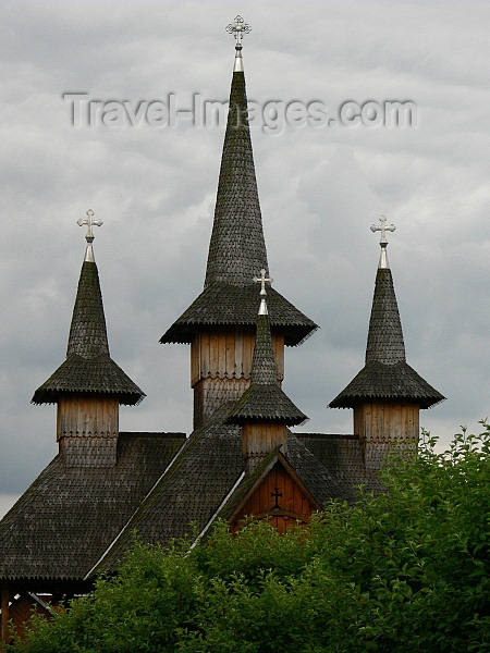 romania153: Ieud, Maramures county, Transylvania, Romania: wooden church - four spires - timber construction tradition - photo by J.Kaman - (c) Travel-Images.com - Stock Photography agency - Image Bank