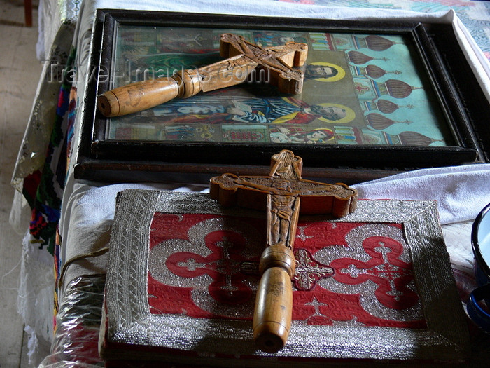 romania157: Ieud, Maramures county, Transylvania, Romania: icons and crosses - interior of the Church of the Nativity of the Virgin - UNESCO world heritage - photo by J.Kaman - (c) Travel-Images.com - Stock Photography agency - Image Bank