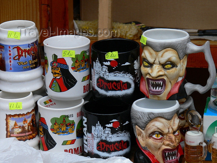 romania97: Bran, Brasov county, Transylvania, Romania: Dracula souvenir mugs for sale at Bran Castle - photo by J.Kaman - (c) Travel-Images.com - Stock Photography agency - Image Bank