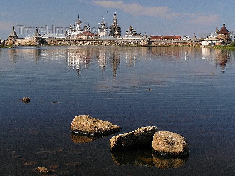 russia594: Russia - Solovetsky Islands: the Monastery reflecting in Svyatoe Lake - rocks - photo by J.Kaman - (c) Travel-Images.com - Stock Photography agency - Image Bank