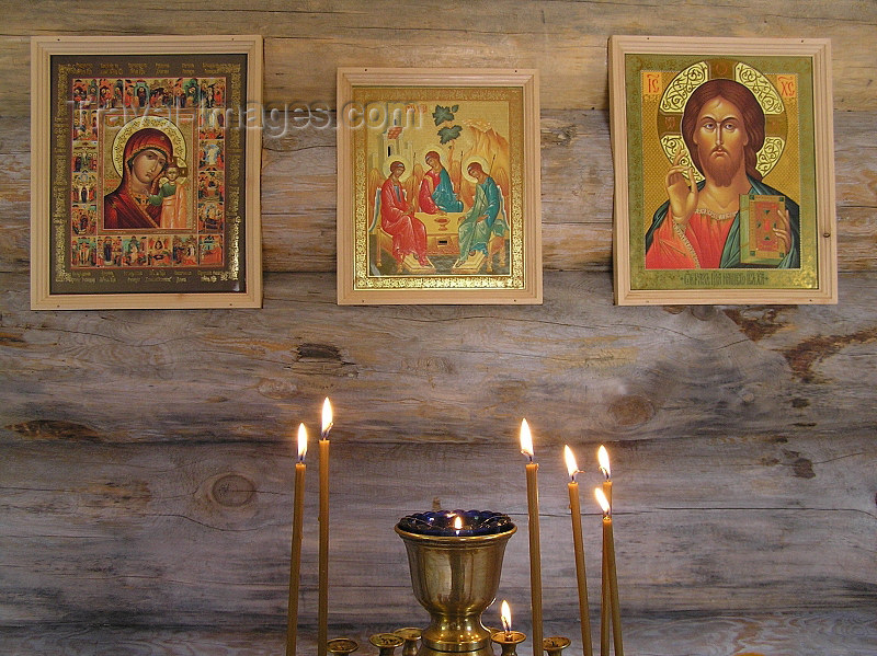 russia597: Russia - Solovetsky Islands: inside an Orthodox chappel - icons and candles - photo by J.Kaman - (c) Travel-Images.com - Stock Photography agency - Image Bank