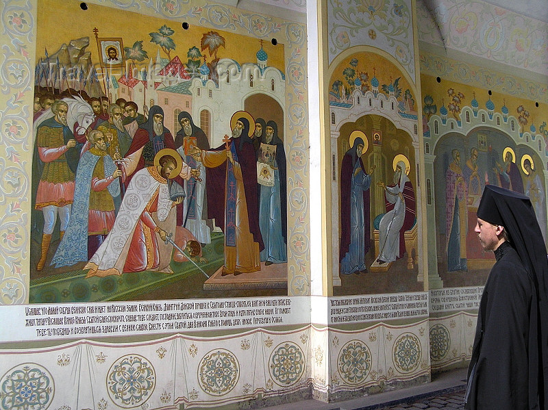 russia647: Russia - Sergiev Posad - Moscow oblast: priest and murals - Trinity Monastery of St Sergius - Trinity Lavra - photo by J.Kaman - (c) Travel-Images.com - Stock Photography agency - Image Bank