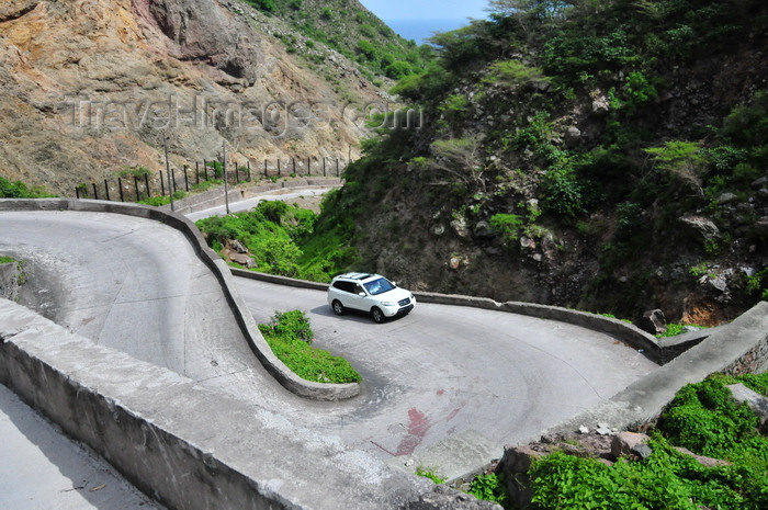 saba2: 'The Road', Saba: a car negotiates the switchbacks between Fort Bay and The Bottom - this is the island's only road - photo by M.Torres - (c) Travel-Images.com - Stock Photography agency - Image Bank