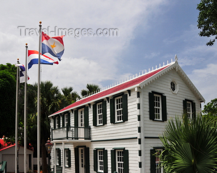 saba59: The Bottom, Saba: Saba's flag flying at the Regional Service Center - photo by M.Torres - (c) Travel-Images.com - Stock Photography agency - Image Bank