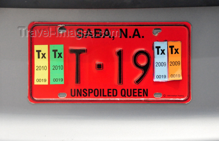 saba9: Fort Bay, Saba: car license plate - 'Unspoiled Queen' - Saba refers to Sheba - photo by M.Torres - (c) Travel-Images.com - Stock Photography agency - Image Bank