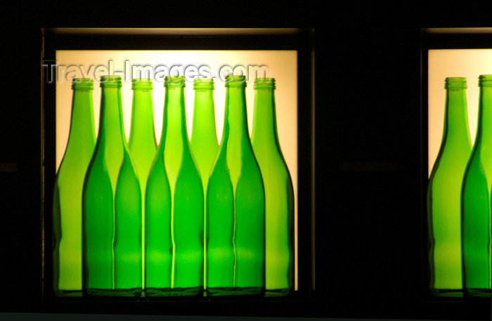 safrica140: South Africa - Green bottles restaurant display, Cape Town - bottles on the wall - photo by B.Cain - (c) Travel-Images.com - Stock Photography agency - Image Bank