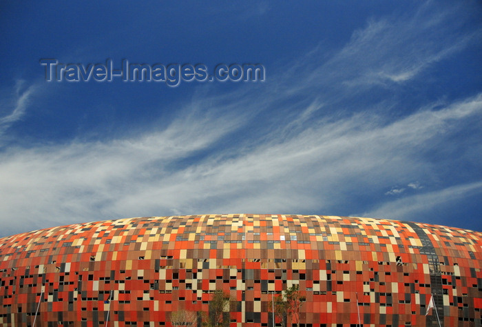 safrica214: Soweto, Johannesburg, Gauteng, South Africa: Soccer City - largest stadium in Africa - seats 95k - architects Boogertman and Partners, Populous - football-specific stadium - formerly known as the FNB / First National Bank Stadium - photo by M.Torres - (c) Travel-Images.com - Stock Photography agency - Image Bank