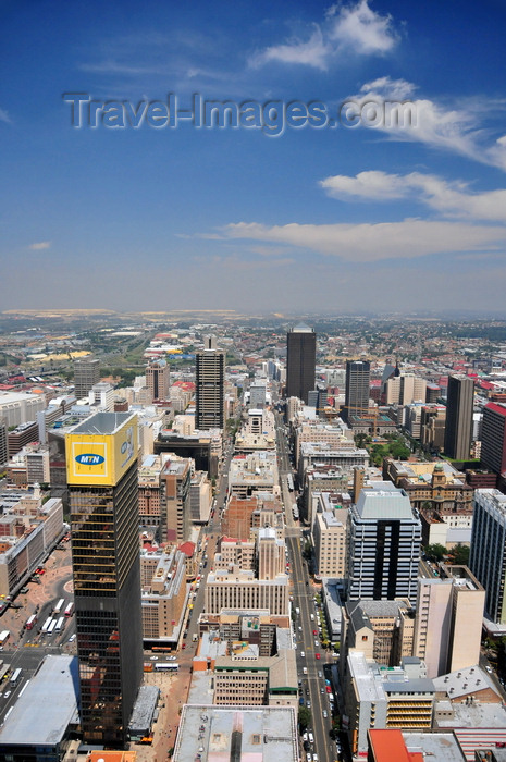 safrica236: Johannesburg, Gauteng, South Africa:  Johannesburg - CBD skyscrapers - view from the Carlton Centre along Fox St and Commissioner St - Trust Bank Centre with MTN logo, African Life Building, Standard Bank tower - photo by M.Torres - (c) Travel-Images.com - Stock Photography agency - Image Bank