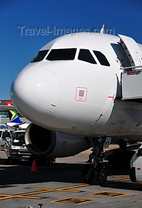 safrica257: Johannesburg, Gauteng, South Africa: South African Airways Airbus A319-131 ZS-SFK (cn 2418) - nose view - OR Tambo International / Johannesburg International Airport / Jan Smuts / JNB - Kempton Park, Ekurhuleni - photo by M.Torres - (c) Travel-Images.com - Stock Photography agency - Image Bank