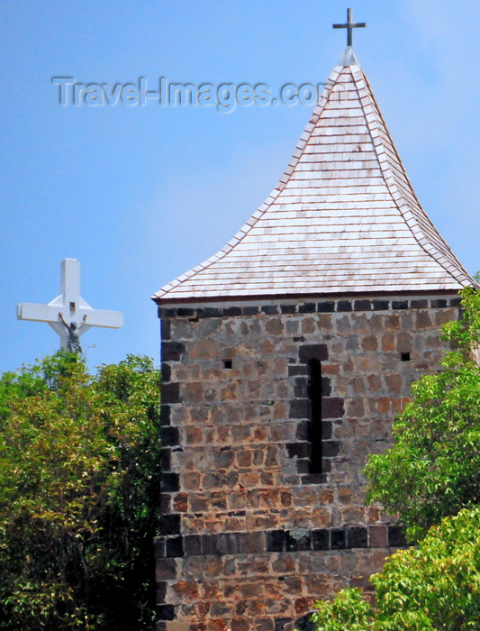 saint-barthelemy22: Lorient, St. Barts / Saint-Barthélemy: cross and the historical Swedish bell tower - Clocher de l' église - photo by M.Torres - (c) Travel-Images.com - Stock Photography agency - Image Bank