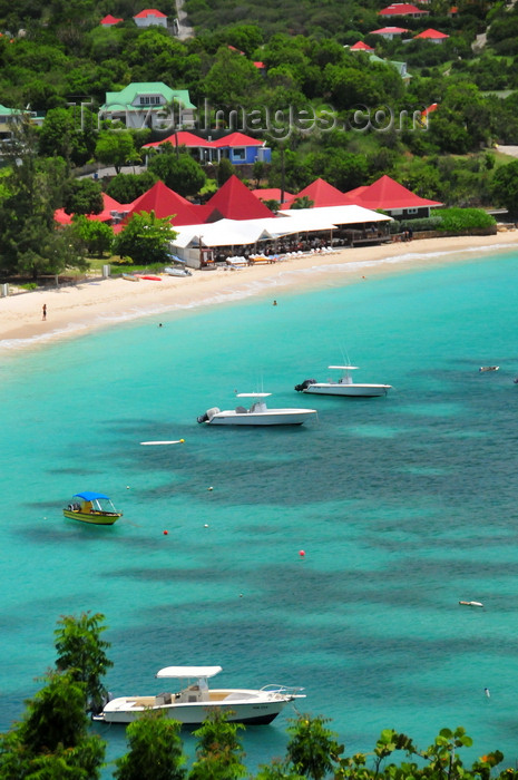 saint-barthelemy25: Saint Jean, St. Barts / Saint-Barthélemy: Nikki beach, the place for champagne showers and topless sunbathing - boats on the Baie de Saint Jean - photo by M.Torres - (c) Travel-Images.com - Stock Photography agency - Image Bank