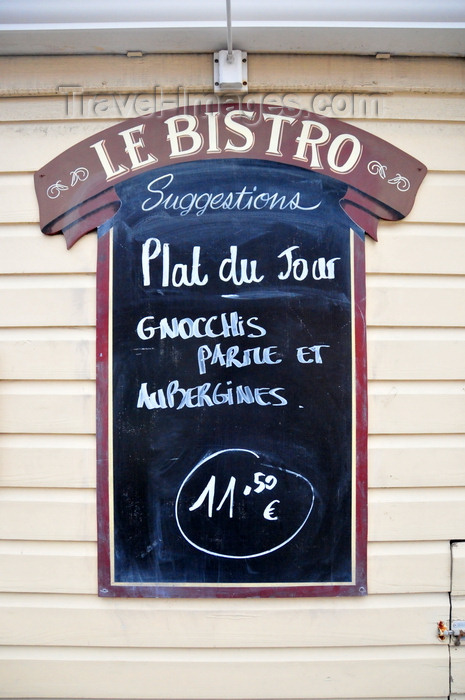 saint-barthelemy57: Gustavia, St. Barts / Saint-Barthélemy: day's menu at 'Le Bristro' - gnocchi with eggplants - Rue Samuel Fahlberg - photo by M.Torres - (c) Travel-Images.com - Stock Photography agency - Image Bank