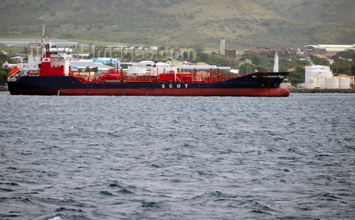 saint-kitts-nevis16: Basseterre, Saint Kitts island, Saint Kitts and Nevis: RHL Flensburg moored in Basseterre bay - Monrovia registeres Chemical / Oil Products Tanker - tank farm in the background - photo by M.Torres - (c) Travel-Images.com - Stock Photography agency - Image Bank