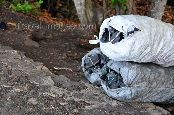 sao-tome173: Ribeira Funda, Lembá district, São Tomé and Príncipe / STP: charcoal bags for sale by the road-side / sacos de carvão à venda junto à estrada - photo by M.Torres - (c) Travel-Images.com - Stock Photography agency - Image Bank