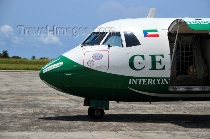 sao-tome205: São Tomé, Água Grande district, São Tomé and Príncipe / STP: São Tomé International Airport - Ceiba Intercontinental ATR 72-212A cn790 3C-LLI - airliner with open cargo door / porão de carga aberto - Aeroporto Internacional de São Tomé - photo by M.Torres - (c) Travel-Images.com - Stock Photography agency - Image Bank