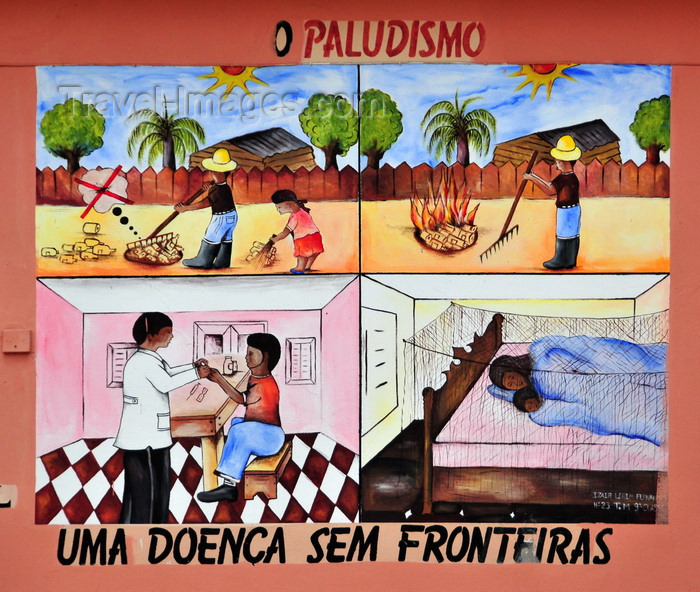 sao-tome299: São Tomé, São Tomé and Príncipe / STP: Malaria prevention campaign - mural at the National Lyceum / campanha de prevenção do Paludismo - mural no Liceu Nacional, ex-Escola Técnica Silva Cunha - photo by M.Torres - (c) Travel-Images.com - Stock Photography agency - Image Bank