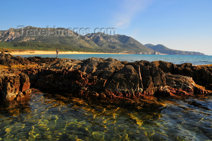 sardinia129: Portixeddu, Fluminimaggiore, Carbonia-Iglesias province, Sardinia / Sardegna / Sardigna: the beach - rocks and emerald waters of the Golfo del Leone - photo by M.Torres - (c) Travel-Images.com - Stock Photography agency - Image Bank