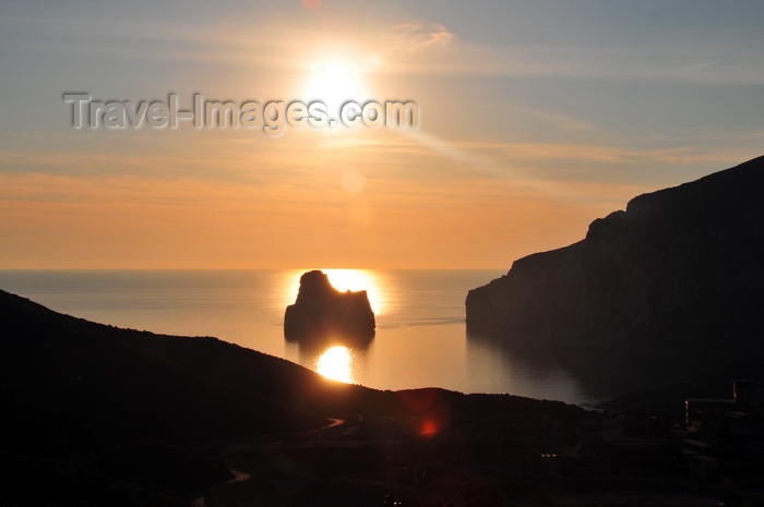 sardinia133: Porto Flavia, Masua, Sardinia / Sardegna / Sardigna: Pan di Zucchero islet at sunset - part of a marine park -  jagged coastline of the Gonnesa gulf - Sulcis Iglesiente region - Tramonto sul Pan di Zucchero - photo by M.Torres - (c) Travel-Images.com - Stock Photography agency - Image Bank