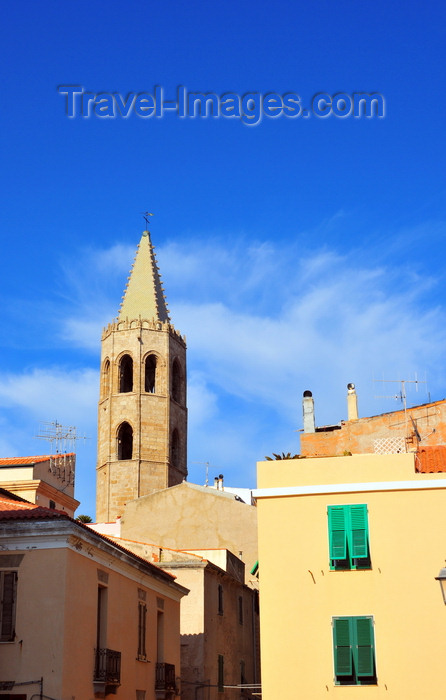 sardinia174: Alghero / L'Alguer, Sassari province, Sardinia / Sardegna / Sardigna: the tower of the Cathedral of Santa Maria rises above the houses of the historical centre - photo by M.Torres - (c) Travel-Images.com - Stock Photography agency - Image Bank