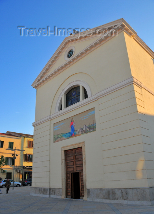 sardinia187: Porto Torres / Pòltu Tòrra, Sassari province, Sardinia / Sardegna / Sardigna: church of St Mary, with factories on the façade - Chemical industries - chiesa di Santa Maria di Torres - Piazza Garibaldi - photo by M.Torres - (c) Travel-Images.com - Stock Photography agency - Image Bank