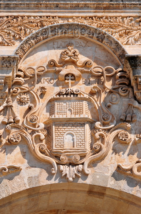 sardinia221: Sassari / Tàthari , Sassari province, Sardinia / Sardegna / Sardigna: Cathedral of St. Nicholas of Bari - coat of arms - 'Fiat Pax' - façade detail - photo by M.Torres - (c) Travel-Images.com - Stock Photography agency - Image Bank