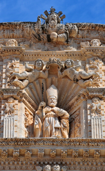 sardinia223: Sassari / Tàthari , Sassari province, Sardinia / Sardegna / Sardigna: Cathedral of St. Nicholas of Bari - tympanum with a statue of the saint, Nicholas of Myra, Bishop of Myra / Demre, in Lycia - Padreterno on the top - photo by M.Torres - (c) Travel-Images.com - Stock Photography agency - Image Bank