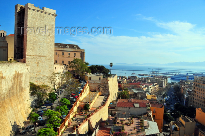 sardinia303: Cagliari, Sardinia / Sardegna / Sardigna: Elephant Tower / Torre dell'Elefante, University Rectory, Balice bastion - view over the city and harbour, Golfo degli Angeli - Largo Carlo Felice - quartiere Castello - photo by M.Torres - (c) Travel-Images.com - Stock Photography agency - Image Bank