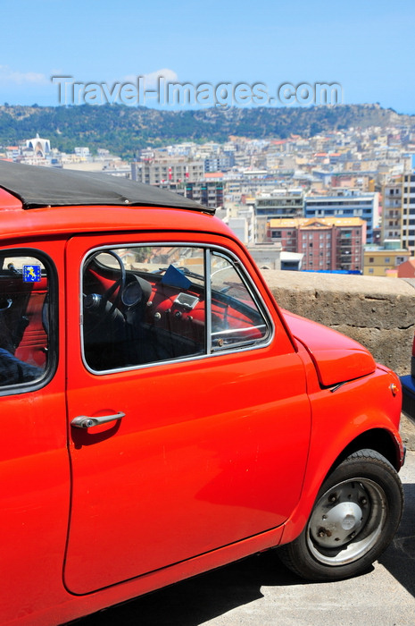 sardinia330: Cagliari, Sardinia / Sardegna / Sardigna: a red Cinquecento enjoys the view from Terrazza Umberto I - Fiat 500, designed by Dante Giacosa - quartiere Castello - photo by M.Torres - (c) Travel-Images.com - Stock Photography agency - Image Bank