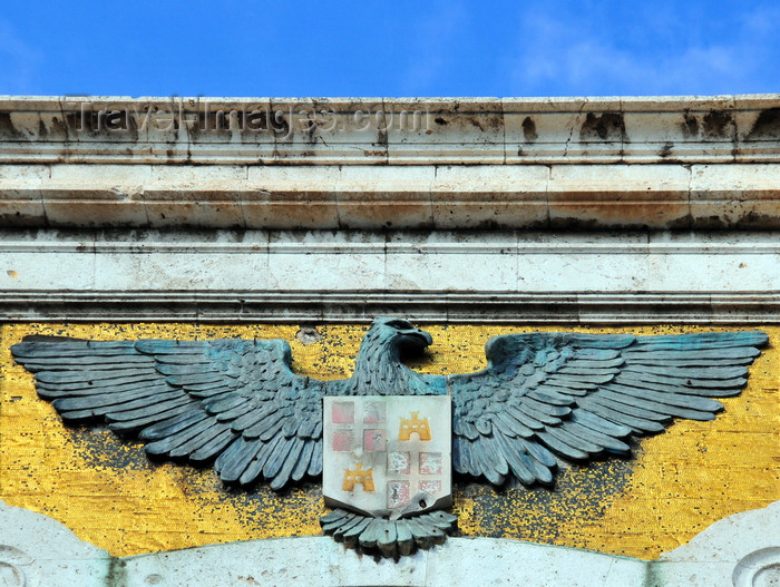 sardinia346: Cagliari, Sardinia / Sardegna / Sardigna: bronze eagle over golden mosaic, bearing the coat of arms of Cagliari - central element of the façade of the City Hall / Palazzo Civico - Via Roma - Piazza Matteotti - quartiere Stampace - photo by M.Torres - (c) Travel-Images.com - Stock Photography agency - Image Bank