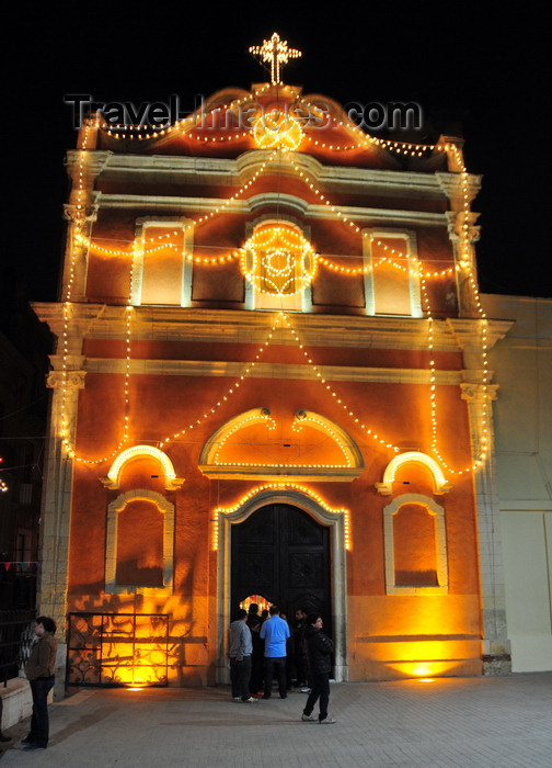 sardinia382: Cagliari, Sardinia / Sardegna / Sardigna: St. Efisio Church at night - façade with lights - pediment with decorative scrolls - Chiesa di Sant'Efisio - quartiere di Stampace - photo by M.Torres - (c) Travel-Images.com - Stock Photography agency - Image Bank