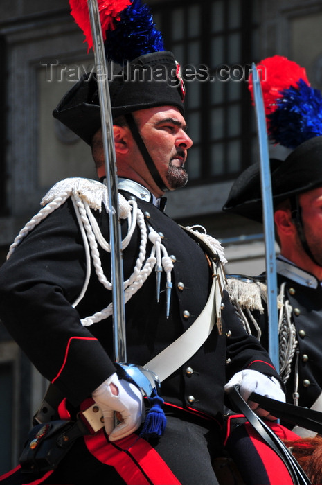 sardinia391: Cagliari, Sardinia / Sardegna / Sardigna: Feast of Sant'Efisio / Sagra di Sant'Efisio martire - mounted Carabiniere with sabre - photo by M.Torres - (c) Travel-Images.com - Stock Photography agency - Image Bank