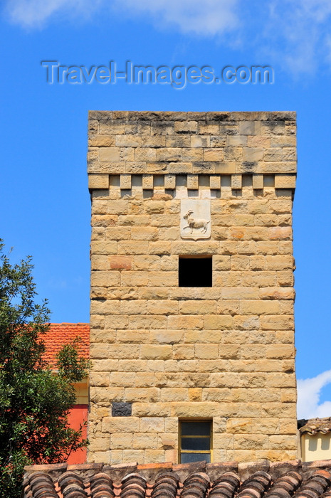 sardinia72: Tuili, Medio Campidano province, Sardinia / Sardegna / Sardigna: Villa Pitzalis - tower wilh coat of arms bearing a goat - altana - photo by M.Torres - (c) Travel-Images.com - Stock Photography agency - Image Bank