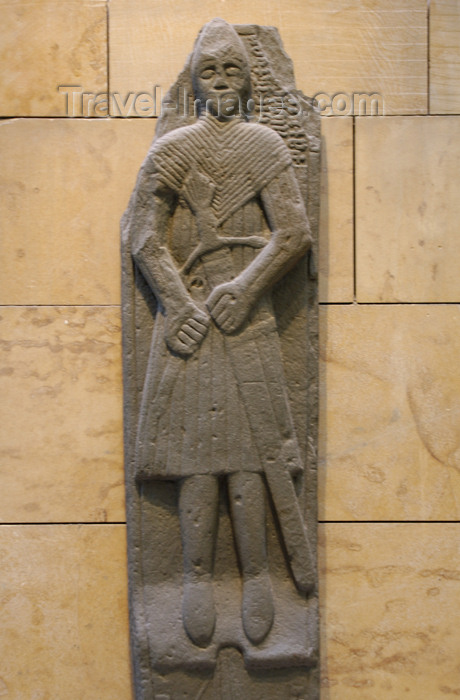 scot117: Scotland - Edinburgh: Exhibit in the Museum of Scotland - a burial stone or coffinlid - probably one of the Lords of the Isles - photo by C.McEachern - (c) Travel-Images.com - Stock Photography agency - Image Bank