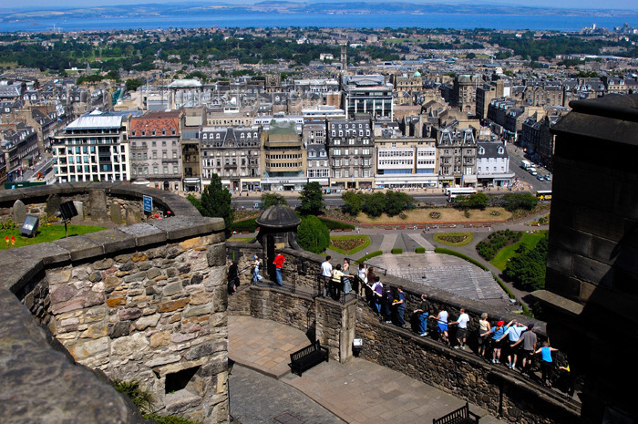 scot142: Scotland - Edinburgh: view of New Town, Princes Street and the Firth of Forth in the background from Edinburgh Castle - photo by C.McEachern - (c) Travel-Images.com - Stock Photography agency - Image Bank