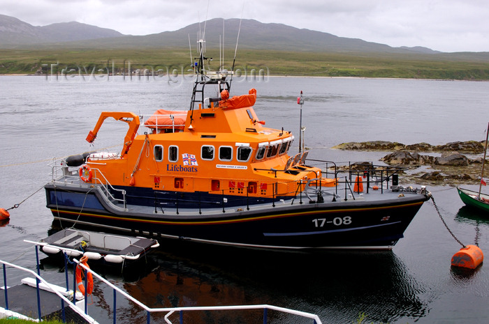 scot190: Scotland - Islay Island - Port Askaig: Severn class lifeboat - these boats belong to the Royal National Lifeboat Institution, have a crew of 6, are powered by twin 1,200 HP Catepillar engines and cruise at 25 knots with a rangeof 250 nautical miles - photo by C.McEachern - (c) Travel-Images.com - Stock Photography agency - Image Bank