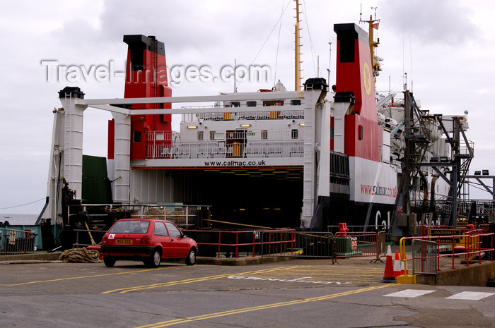 scot196: Scotland - isle of Islay - Port Ellen: the Calmac Ferry, stern to the wall, prepares to take on car and truck cargo - photo by C.McEachern - (c) Travel-Images.com - Stock Photography agency - Image Bank
