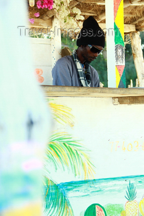 senegal115: Cap Skirring, Oussouye, Basse Casamance (Ziguinchor), Senegal: Barman, Bar on the beach / Barman de um bar de praia - photo by R.V.Lopes - (c) Travel-Images.com - Stock Photography agency - Image Bank