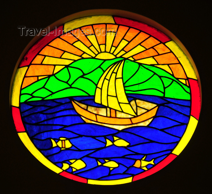 seychelles142: Mahe, Seychelles: Pointe Larue - stained glass oculus in the Church- photo by M.Torres - (c) Travel-Images.com - Stock Photography agency - Image Bank