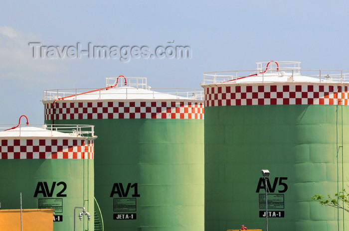 seychelles146: Mahe, Seychelles: fuel storage tanks - Seychelles International Airport - SEZ - photo by M.Torres - (c) Travel-Images.com - Stock Photography agency - Image Bank